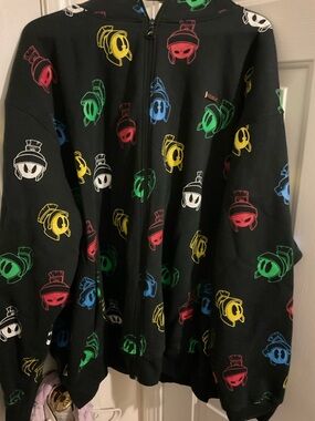 Black Marvin the Martian Zip Hoodie with Multicolor Print Vintage lot29